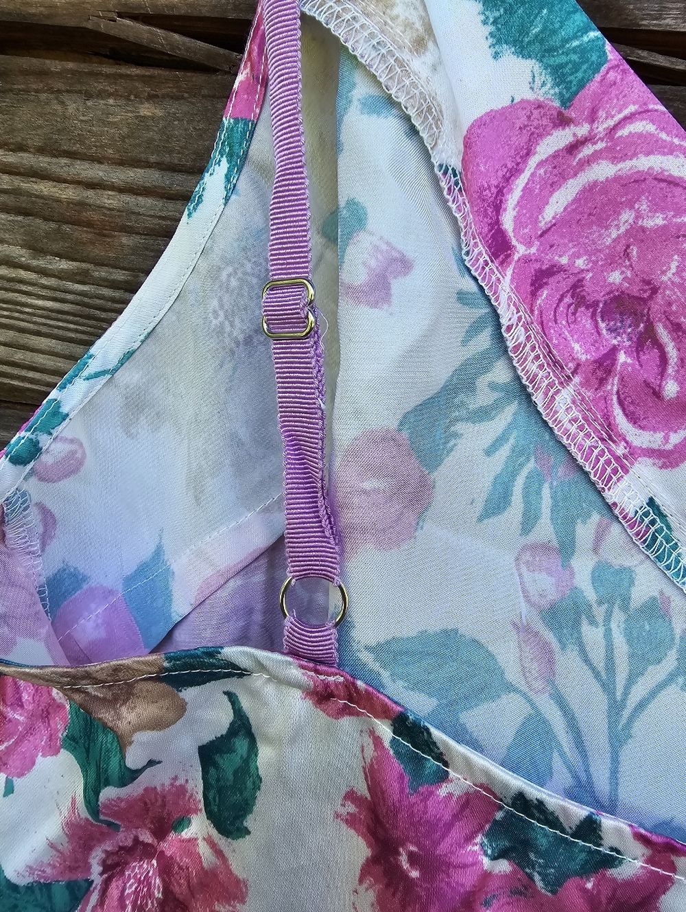 Free People Floral Handkerchief Hem Cami Tank Top Pink Green Boho Size M - Picture 7 of 7